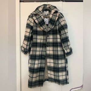Banana Republic Factory Green and Cream Check Coat